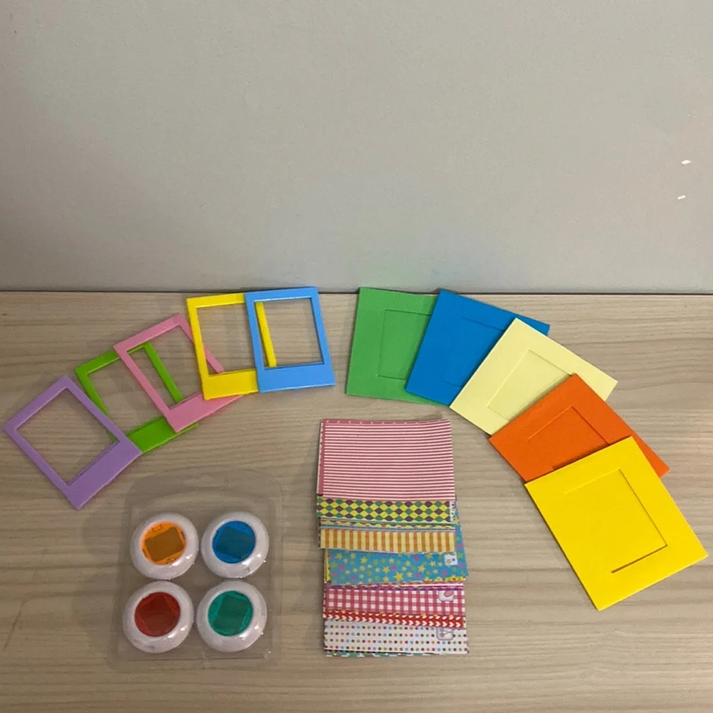 Mini Fuji Film Polaroid pictures plastic covers, paper overs, colored lenses